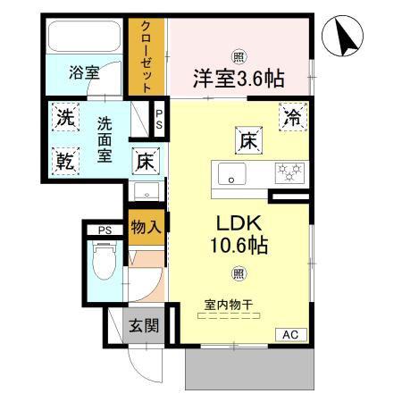 D-ROOM松江北II(1LDK/1階)の間取り写真
