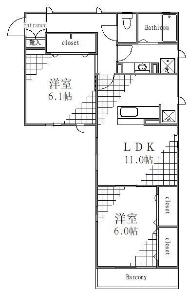 VILLA DEL SOL II(2LDK/2階)の間取り写真