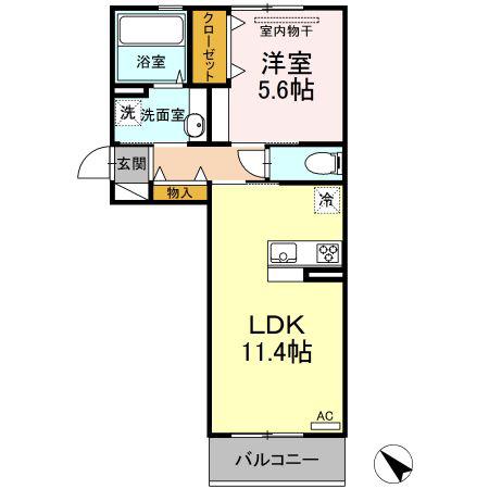エスポワールヴィラ B棟(1LDK/3階)の間取り写真
