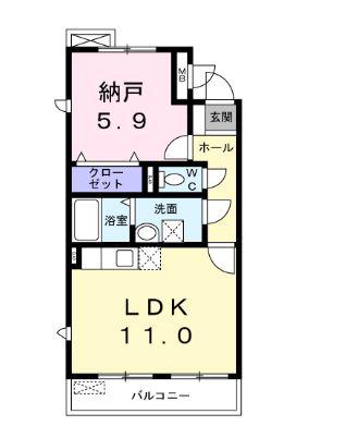 アミティエII(1LDK/1階)の間取り写真