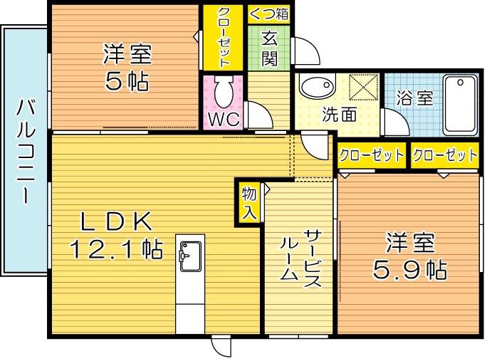グリシーナ門司(2LDK/2階)の間取り写真