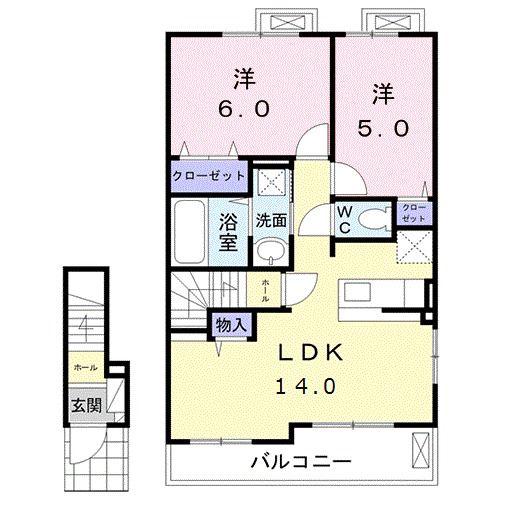 プルニエ5 B(2LDK/2階)の間取り写真
