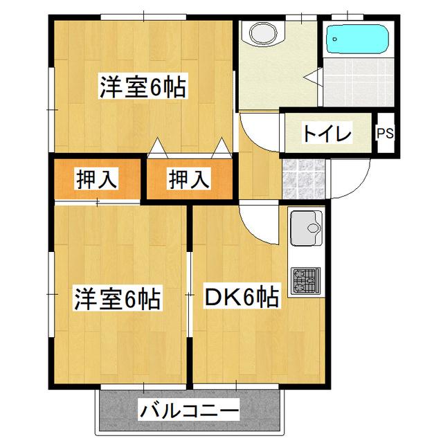 桂コーポ南区(2DK/2階)の間取り写真