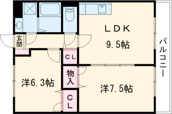 マリベール桜木(2LDK/3階)の間取り写真
