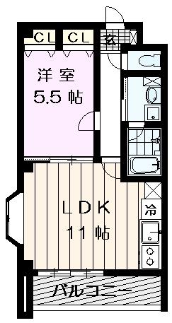 ウイルカドモト(1LDK/2階)の間取り写真