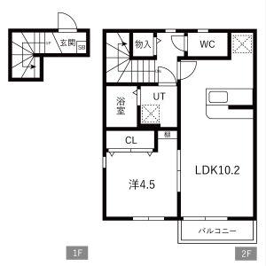 REON北町(1LDK/2階)の間取り写真