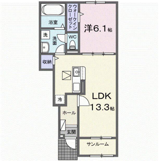 ローズマリー(1LDK/1階)の間取り写真