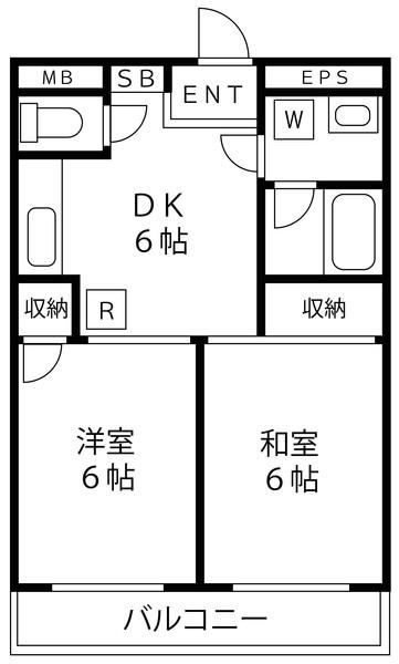 グロウマンション(2DK/1階)の間取り写真