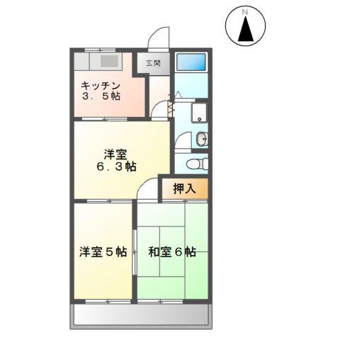 エクセルリバーサイドA棟(3K/2階)の間取り写真