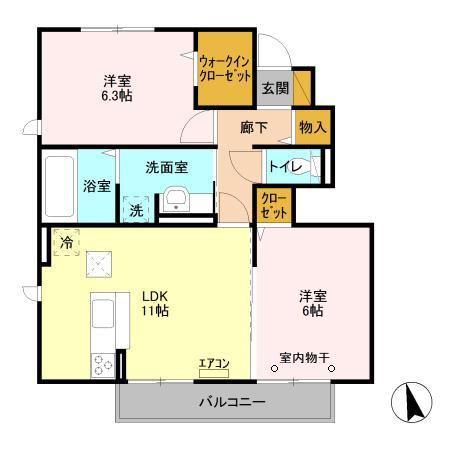 カームベリーD(2LDK/1階)の間取り写真