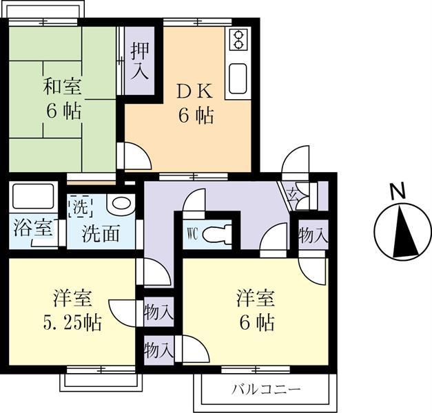 小絹ハイツ A棟(3DK/2階)の間取り写真