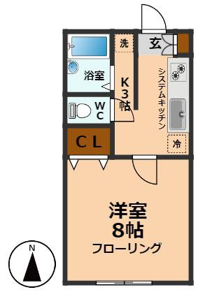 フィオーレハウス(1K/2階)の間取り写真