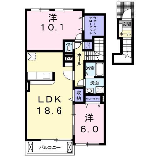 プロムナード軽井沢 B(2LDK/2階)の間取り写真