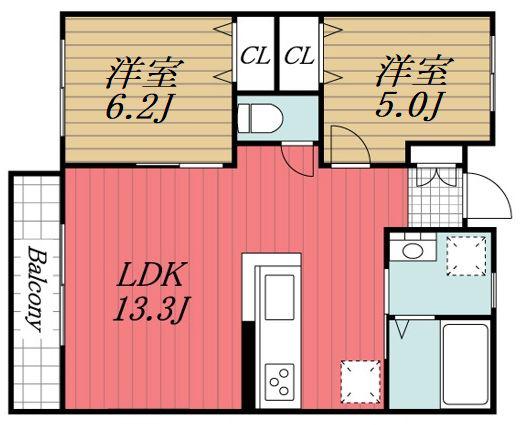 ソレイユ八幡(2LDK/1階)の間取り写真