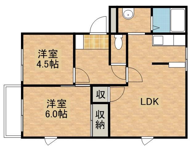 クレセント簗瀬A(2LDK/2階)の間取り写真