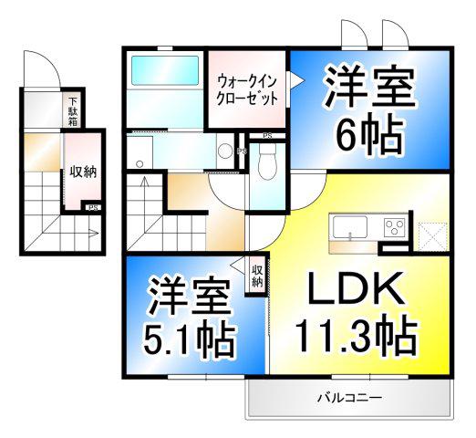 シャンピニオン ルージュ(2LDK/2階)の間取り写真
