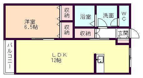 エクセルヒルズD棟(1LDK/2階)の間取り写真