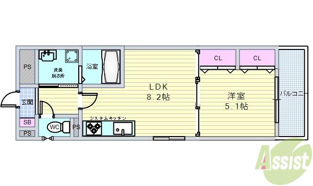 クリエオーレ螢池II(1LDK/1階)の間取り写真