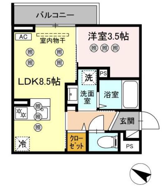 サンガーデン新山口 B(1LDK/2階)の間取り写真