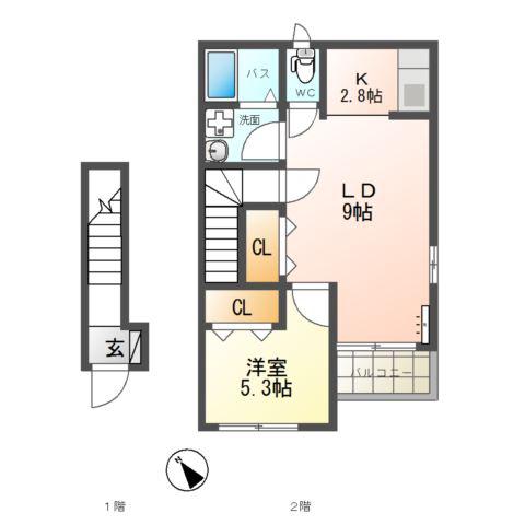 PURE HOUSE(1LDK/2階)の間取り写真