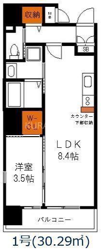 アンシャルム大濠プレミア(1LDK/7階)の間取り写真