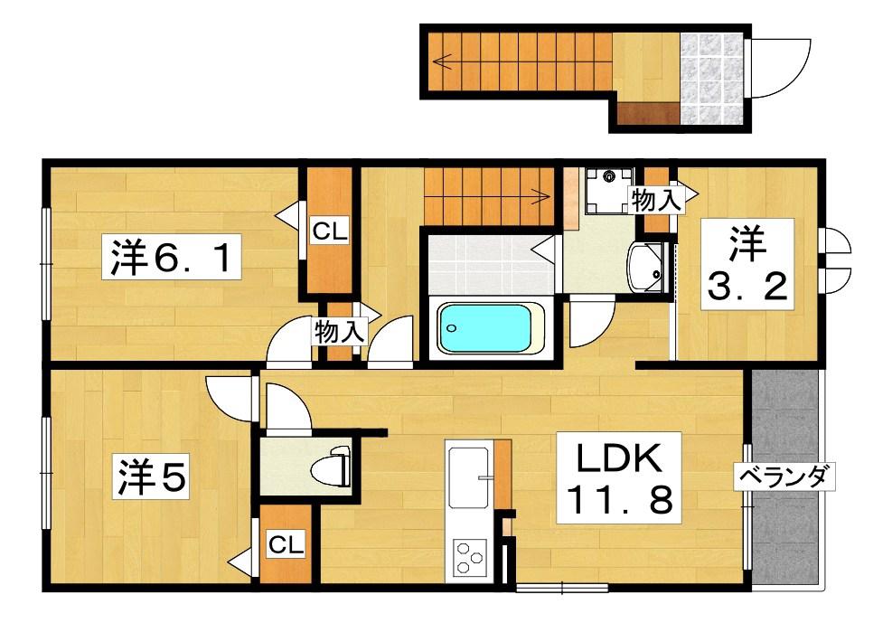 クラ―ル倉治 E棟(3LDK/2階)の間取り写真