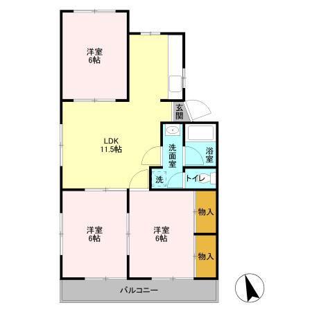 第3山忠マンション(3LDK/3階)の間取り写真