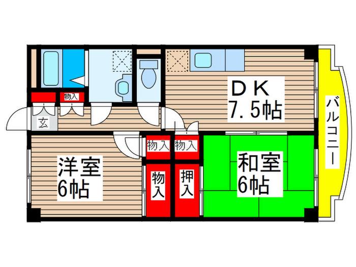レジデンスはなぞの(2DK/1階)の間取り写真