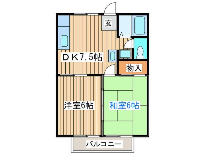ネオファミーユ大和 B(2DK/1階)の間取り写真