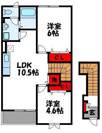 ラ・プリマヴェーラB(2LDK/2階)の間取り写真