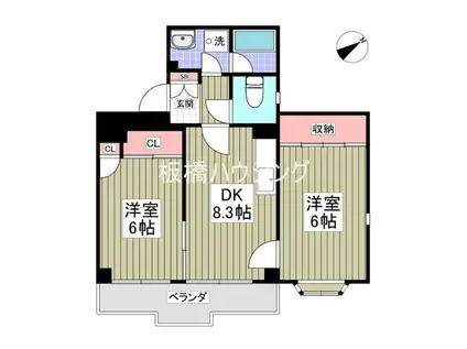 ジェントリービル高島平(2DK/3階)の間取り写真