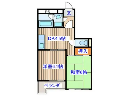 黄葉ビル銀杏町(2DK/1階)の間取り写真