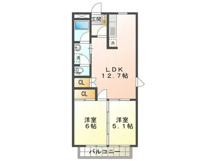 ピュアベルツリー(2LDK/2階)の間取り写真