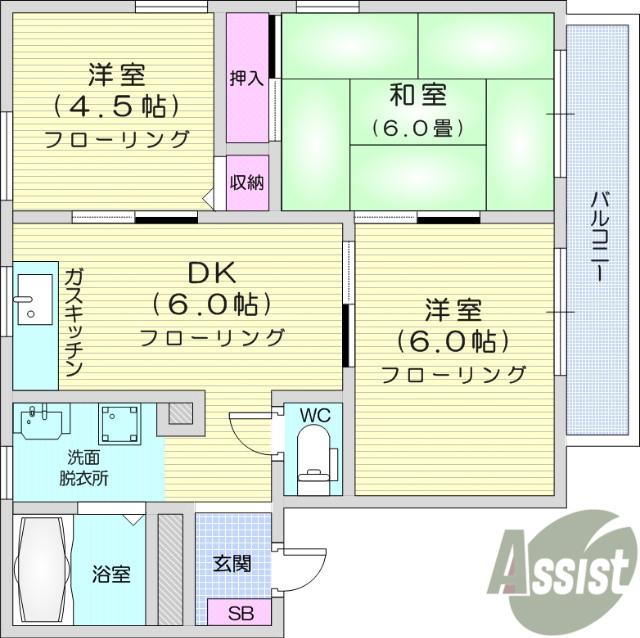 ラフィーネ栗生(3DK/2階)の間取り写真