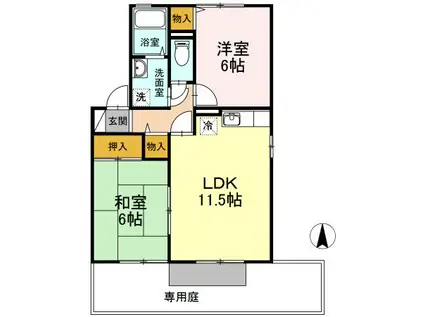 ヴェルドミールIB棟(2LDK/1階)の間取り写真