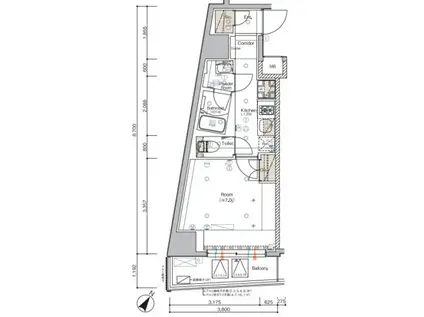 シーフォルム白金高輪 SYFORME SHIROKANE-TAKANA(1K/9階)の間取り写真