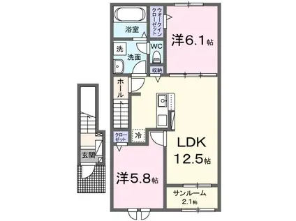 アクアガーデン2(2LDK/2階)の間取り写真