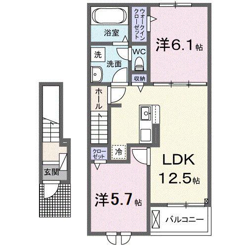 エヴァ グリーン ヴィラII(2LDK/2階)の間取り写真