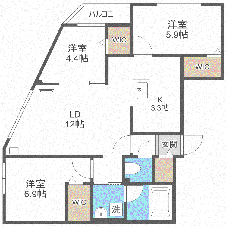 ビッグレジデンス旭ヶ丘(3LDK/5階)の間取り写真