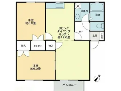 メンバーズタウン讃岐富士B棟(2LDK/2階)の間取り写真