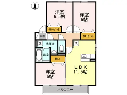 カトルセゾン A棟(3LDK/2階)の間取り写真