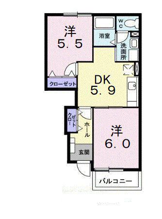 ボヌールあべ(2DK/1階)の間取り写真