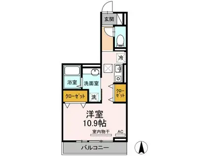 ソレイユ富岡(ワンルーム/1階)の間取り写真
