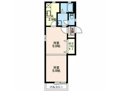 イストワールA棟(2K/2階)の間取り写真