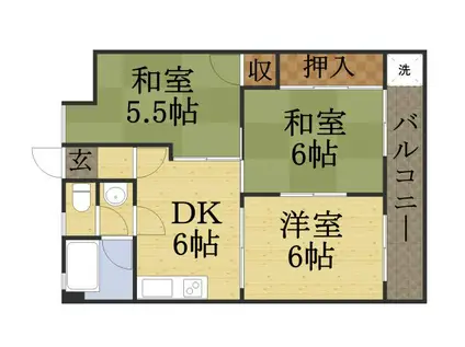 マンション摂陽(3DK/1階)の間取り写真