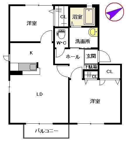 メゾンポラリス I棟(2LDK/2階)の間取り写真