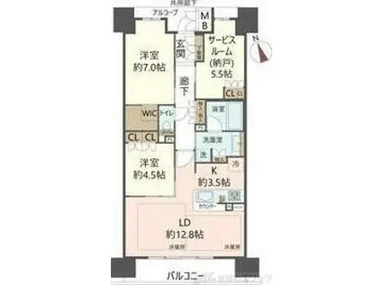 ジオ島本ノース棟(2SLDK/1階)の間取り写真
