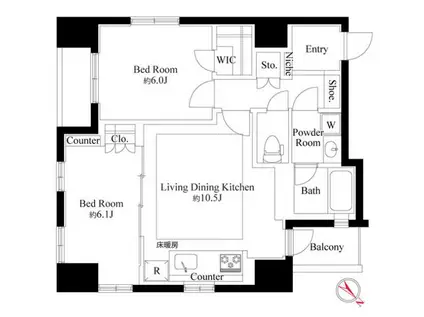 グランスイート銀座レスティモナーク(2LDK/9階)の間取り写真