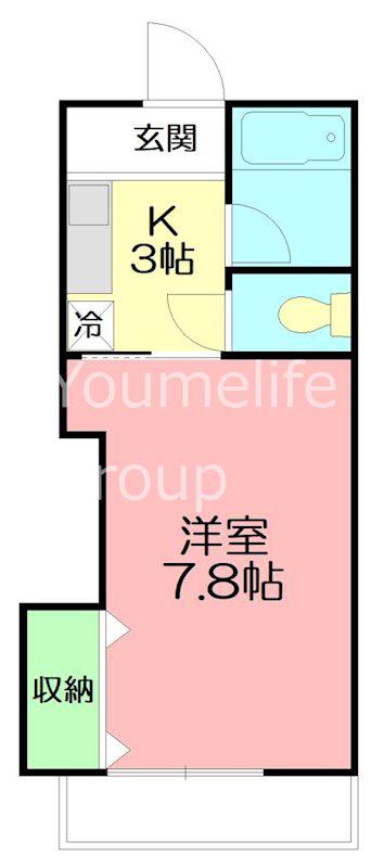 スクエアコート(1K/1階)の間取り写真