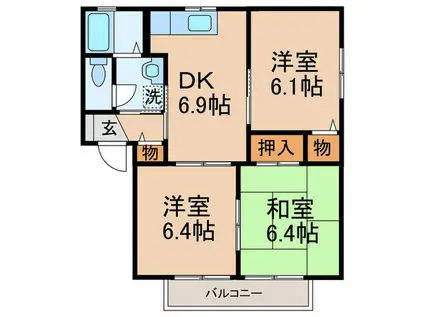 サニーホームズ御牧 B棟(3DK/2階)の間取り写真